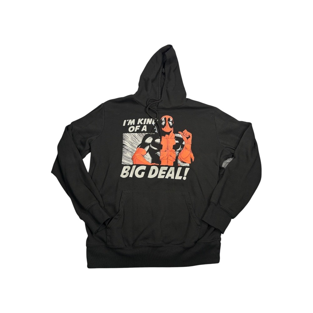 Marvel Deadpool Big Deal Graphic Hoodie Black Mens Large LG Pullover Sweatshirt